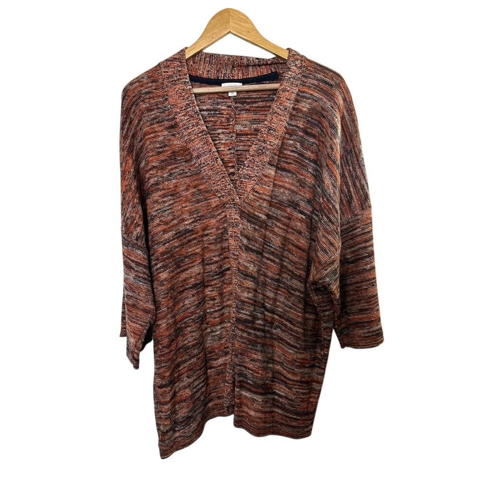 PureJill Mixed Media Orange V Neck Knit Short Sleeve Sweater Women's Sz XL